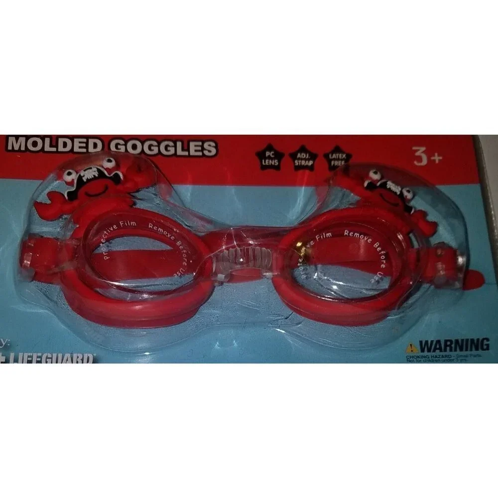 NEW Child Molded Swim Goggles by Lifeguard Red Pirate Crab Lobster 3+